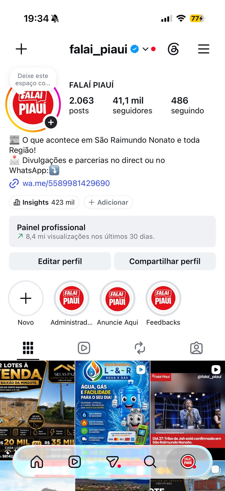 Perfil do Falaí Piauí no Instagram