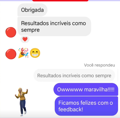 Cliente comemorando resultados incríveis