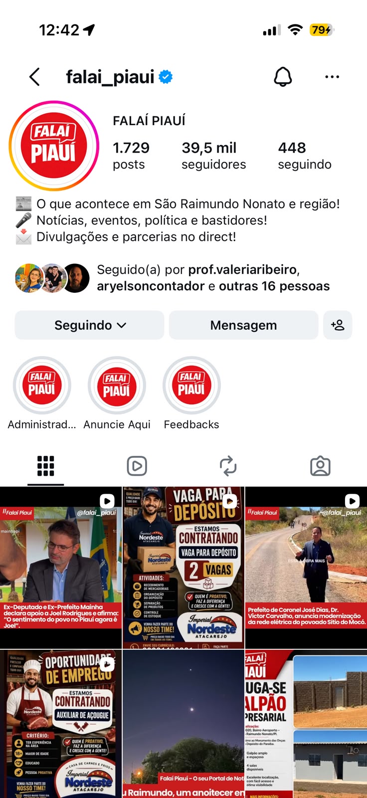 Perfil do Falaí Piauí no Instagram
